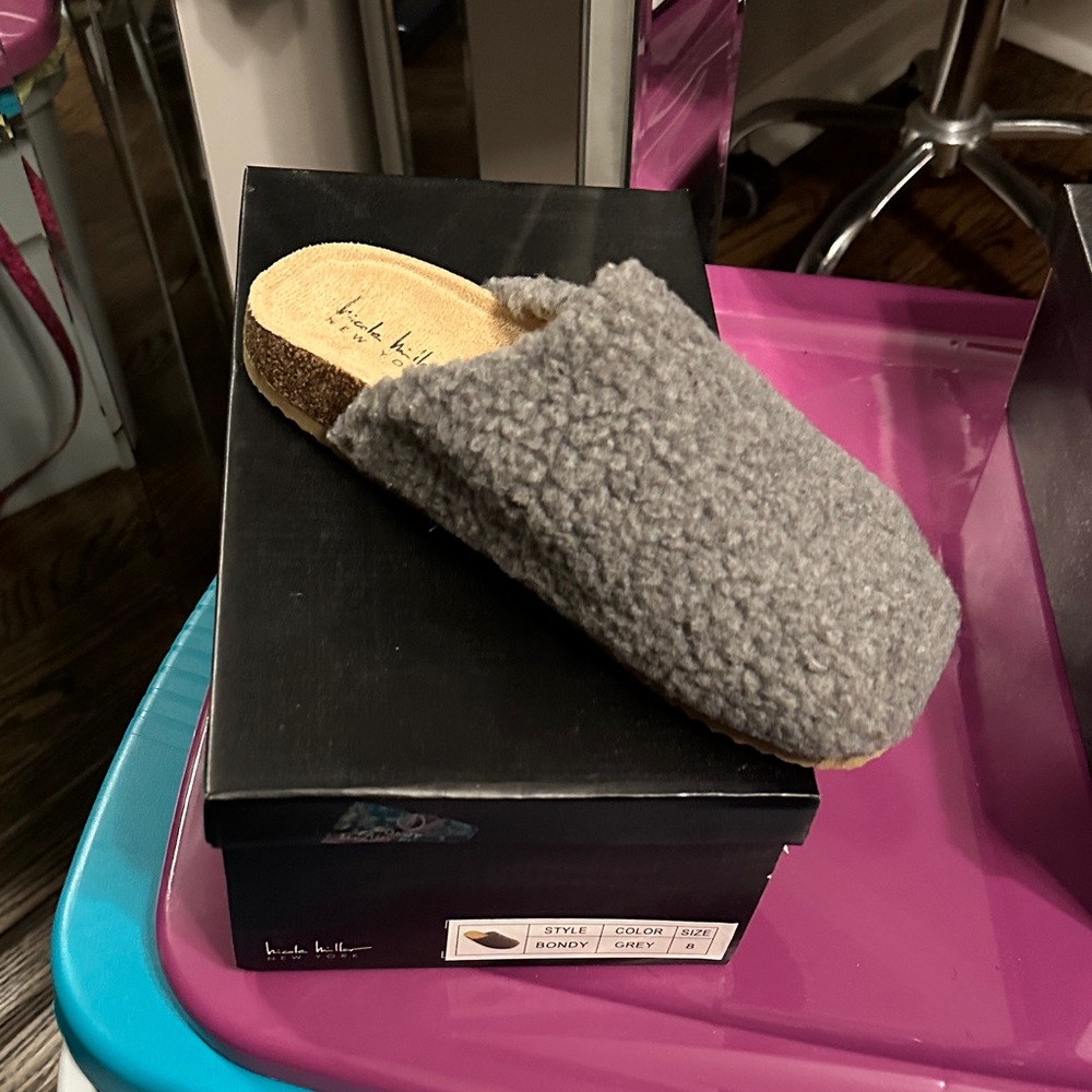 Gray Fuzzy Slip-On Slippers
